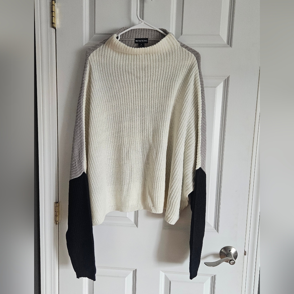 Prettylittlething Cream And Gray Oversize Knit Colorblock Sweater